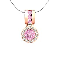 0.65 CT Round Cut Simulated Tourmaline & Cubic Zirconia Halo Pendant Necklace 14k Rose Gold Over