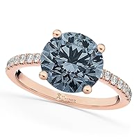 18k Gold (2.01ct) Round Gray Spinel and Diamond Accented Engagement Ring