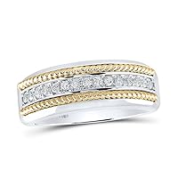 14kt Two-tone Gold Mens Round Diamond Wedding Rope Band Ring 1/3 Cttw