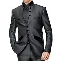 Mens Gray 3 pc Indian Nehru Collar Suit NS120R38 38 Regular Dark-Gray
