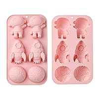 Airssory 2 Pcs 3 Styles Astronaut Theme Silicone Fondant Molds Rocket Hemisphere Molds for DIY Cake Chocolate Candy Resin Craft Making Decoration