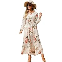 Sping Summer Bohemian Women Dress Casual Long Sleeve Waist Beach Woman Chiffon Dresses Floral
