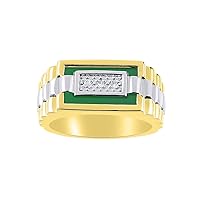 Rylos Mens Rings 14K Yellow Gold - Mens Diamond & Green Onyx/Quartz Ring Stone is Special Cut f this Ring. Designer Style Rings For Men Mens Jewelry Gold Rings