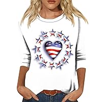 3/4 Length Sleeve Womens Summer Tops Red White Blue Graphic Tees Oversized Blouses Crewneck Sweatshirts Shirts