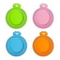 PetBonus 4 Packs Silicone Pet Can Lids, Dog Cat Food Can Cover, Universal Size Can Tops, 1 fit 3 Standard Size Food Cans, BPA Free Dishwasher Safe (Blue, Green, Orange, Pink)