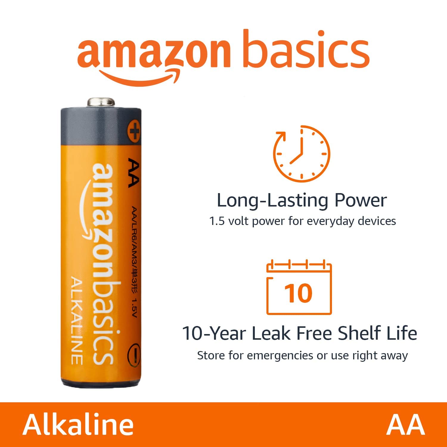 Amazon Basics 100-Pack AA Alkaline High-Performance Batteries, 1.5 Volt, 10-Year Shelf Life