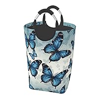 Laundry Basket Freestanding Laundry Hamper Blue butterfly Collapsible Clothes Baskets Waterproof Tall Dirty Clothes Hamper for Dorm Bathroom Laundry Room Storage Washing Bin