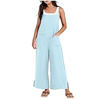 Women Casual Loose Long Bib Pants Wide Leg Jumpsuits Baggy Cotton Rompers Overalls Flowy Jumpsuit with Pockets