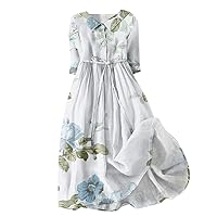 Women's Fashion Casual Printed Lapel Collar Button 3/4 Sleeve Clothing Boho Dress 2024 Trendy Beach Sundress