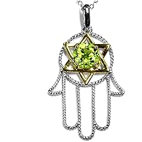 Solid 10k Two Tone Gold Large Hamsa Hand Jewish Star of David Pendant Necklace