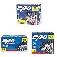 EXPO Low-Odor Dry Erase Markers, Chisel Tip, Assorted Colors, 36 Pack & EXPO Low Odor Dry Erase Markers, Fine Tip, Black, 36 Count & EXPO Low Odor Dry Erase Markers, Chisel Tip, Black, 36 Count