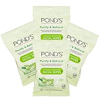 Pond's Purify & Refresh Facial Wipes with Aloe Vera, Makeup Remover, Gently Cleanses and Hydrates, Pre Moistened, 10 Count, 4-Pack (40 Wipes)