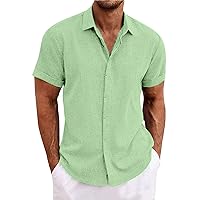 Casual Solid Striped Mens Shirt Mock Neck Button Down Short Sleeve T-Shirt Comfortable Stretch Streetwear Tees