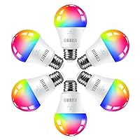 Smart WiFi LED Light Bulbs Compatible with Alexa and Google Home (No Hub Required), RGBCW Multi-Color, Warm to Cool White Dimmable, 60W Equivalent, 7W E26 A19 Color Changing Bulb-6PACK