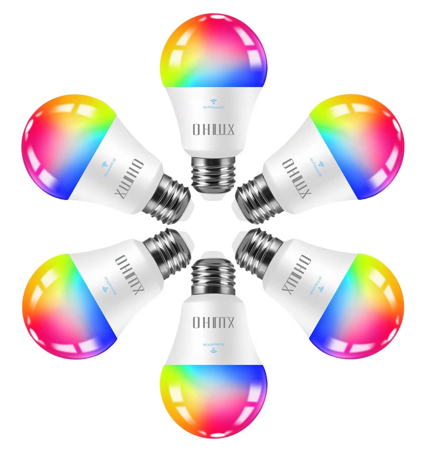 OHLUX Smart WiFi LED Light Bulbs Compatible with Alexa and Google Home (No Hub Required), RGBCW Multi-Color, Warm to Cool White Dimmable, 60W Equivalent, 7W E26 A19 Color Changing Bulb-6PACK