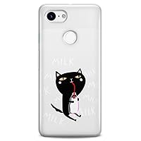 TPU Case Compatible for Google Pixel 8 Pro 7a 6a 5a XL 4a 5G 2 XL 3 XL 3a 4 Black Baby Cats Kawaii Flexible Silicone Animals Design Cute Clear Feline Milky Cute Drinking Soft Print Slim fit