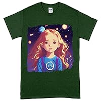 Space Design Heavy Cotton T-Shirt - Girl Face Tee Shirt - Art T-Shirt