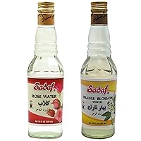 Sadaf flavored waters bundle - Rose water and Orange Blossom water 10 oz - Food Grade Edible Waters for Cooking, Baking, Food Flavoring or Drinking - Ideal for Persian desserts, cakes or syrups