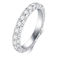 BORUO Sterling Silver Cubic Zirconia Ring - Elegant 3mm Silver Band - Sterling Silver Rings for Women - Perfect for Gifting 925 Sterling Silver Rings Size 4-12