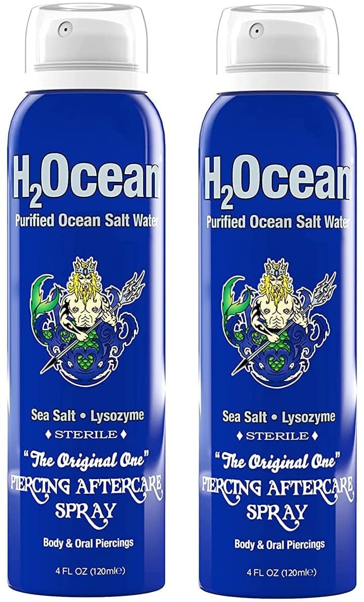 H2Ocean Piercing Aftercare Spray 4oz Set of 2 Sea Salt Saline Keloid & Bump Treatment, Wound Care Spray Organic Wound Wash For Ear, Nose, Naval, Oral Body Piercings