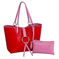 Sydney Love Vegan Leather Reversible Ring Tote & Wristlet Set, Red/Pink