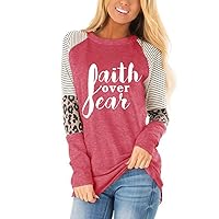 Women's Letters Printed T-Shirt Long Sleeves Faith Over Fear Tee Tops