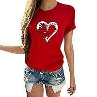 Short Sleeve Shirts for Women Valentine's Day Print Turtleneck Tops Dating Sexy Oversized Shirts for Women