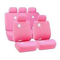 FH Group Full Set Cloth Car Seat Covers - Low Back Front Seat Covers, Universal Fit, Airbag Compatible, Split Bench Rear Seat, Washable Seat Cover for SUV, Sedan, Van, Pink