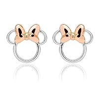 Minnie Mouse Stud Earrings, Two Tone Minnie Silhouette, Sterling Silver