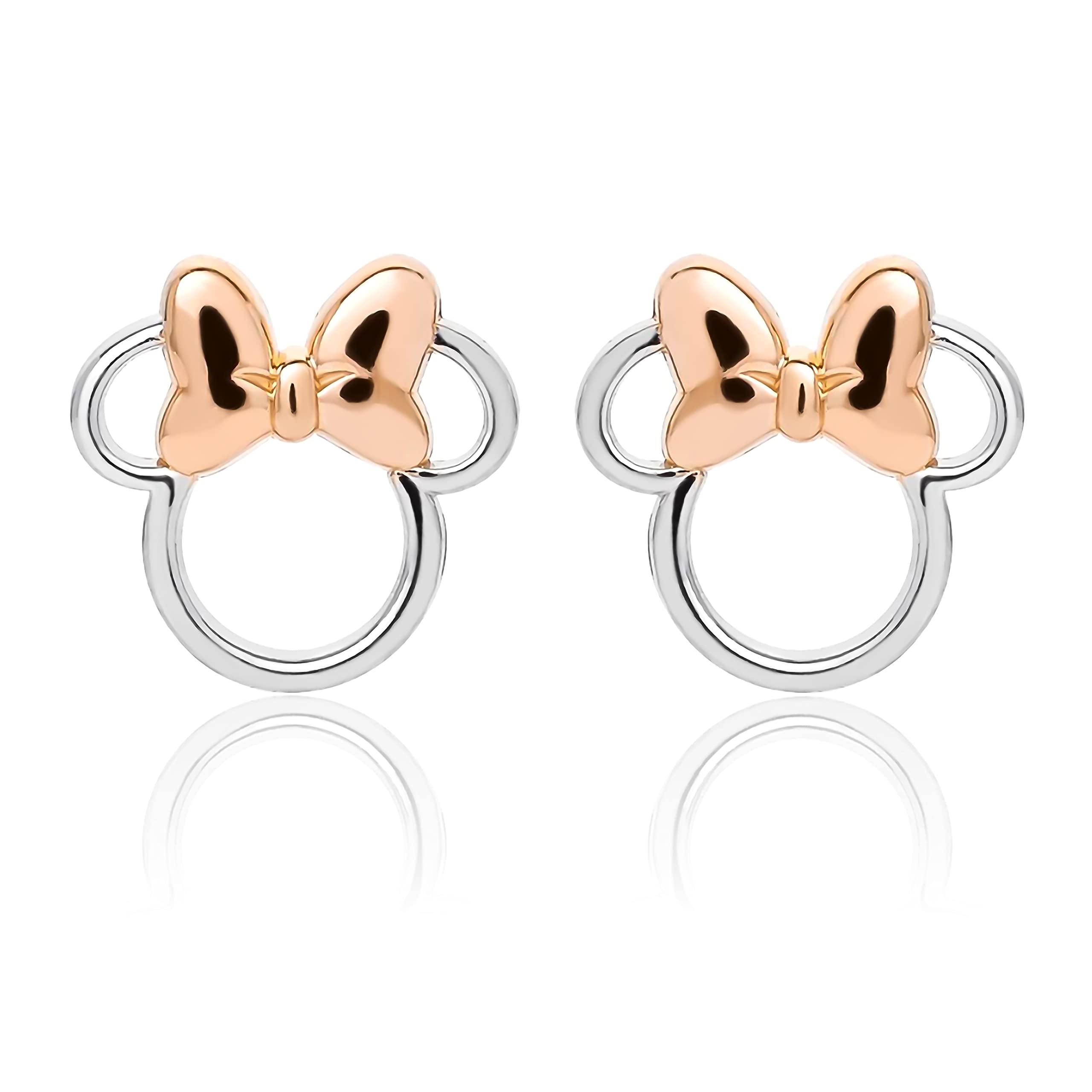 Disney Minnie Mouse Stud Earrings, Two Tone Minnie Silhouette, Sterling Silver