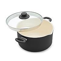 GreenLife SoftGrip Healthy Ceramic Nonstick, 6QT Stockpot with Lid and Straining Lid, PFAS-Free, Dishwasher Safe, Black