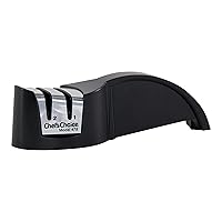 Chef'sChoice Manual Knife Sharpener with Diamond Abrasive Honing for Serrated and Straight Knives has Compact Design and Secure Grip Supports Right or Left Handed Use, 2-Stage, Black