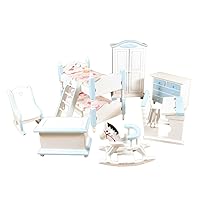 Dollhouse Blue & White Child’s Bedroom Furniture Set with Bunk Bed 1:12 Scale