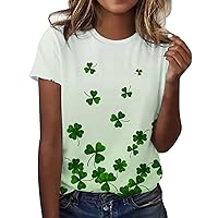 Blouses for Women Fashion 2024 Dressy Satin Women Short Sleeve Green Leaf Graphic Printed Tee Shirt Top Casual