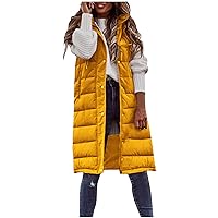 TUNUSKAT Long Puffer Vest Women Plus Size Winter Coats Sleeveless Hoodie Jacket Full Zipper Down Coat Warm Puffer Outwear