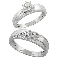 Silver City Jewelry 10k White Gold 2-Piece Diamond Wedding Engagement Ring Set for Him and Her, 4.5mm & 6mm Wide
