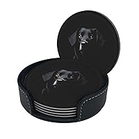 Puppies Dog Print Coaster,Round Leather Coasters with Storage Box for Wine Mugs,Cold Drinks and Cups Tabletop Protection (6 Piece)