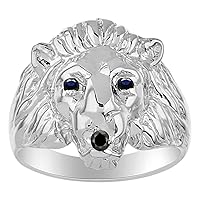 Lion Head Ring Yellow Gold Plated Silver Gorgeous Color Stone Birthstones in Eyes & Black Diamond Mouth #1 in Mens Jewelry Men's Ring Amazing Conversation Starter Sizes 6,7,8,9,10,11,12,13
