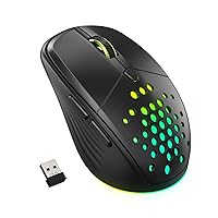Wireless Mouse for Laptop, 2.4G Rechargeable LED Mouse, Small Computer Mice with Silent Click,3 Adjustable DPI, 6 Buttons, Compatible with Windows Chromebook (Black) (UGM-03)