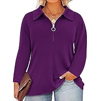 RITERA Plus Size Tunics For Women Fall Trendy Classic Zipper V Neck Blouses Solid Flattering Comfortable Purple Top Polyester Shirt Dressy Casual Work Plain Blouses Tunic 4Xl 26W