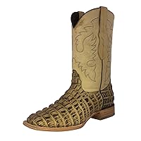 Mens Sand Western Leather Cowboy Boots Crocodile Tail Print Square