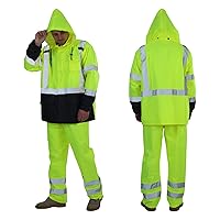 Hi Vis Rain Jacket, Class 3 High Visibility Rain Gear for Men, Rain Suits for Men Waterproof with Nterior Mesh, Zipper, Yellow (4XL/5XL)