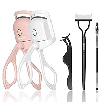 (2+3Pack) Heated Eyelash Curler Professional, Electric Eyelash Curler, Handheld Eye Lash Curler， 2 Temperature Settings and USB Fast Charging, Fast Natural Curling Eyelashes (White and Pink)