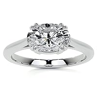 Bright Diamond East West Oval Cut Cubic Zirconia CZ Engagement Rings 1.5 Carats White Gold Plated Sterling Silver
