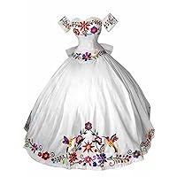 Modest Flower Embroidered Mexican Quinceanera Wedding Dresses Ball Gown Off Shoulder Charro Style Prom Formal Dress