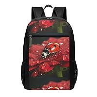 BREAUX Ladybug Flower Print Simple Sports Backpack, Unisex Lightweight Casual Backpack, 17 Inches