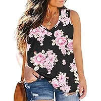 Women's Plus Size Tank Tops Sleeveless Shirt Sexy V Neck Summer Loose Baggy Floral Shirt Clothes