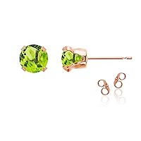 Solid 14K Gold or 14K Gold Plated 925 Sterling Silver Yellow, White or Rose Gold 6mm Round Genuine Gemstone Birthstone Stud Earrings