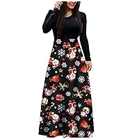 XJYIOEWT Tea Dress,Women Easter Dress Printed Long Sleeve Round Neck Ankle-Length Dress Casual Loose Long Maxi Womens Ca