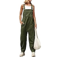 Women's 2024 Summer Sleeveless Overalls Jumpsuit Casual Loose Adjustable Straps Bib Long Pant Jumpsuits with Pockets